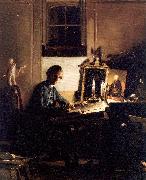 Paye, Richard Morton Self-Portrait While Engraving oil